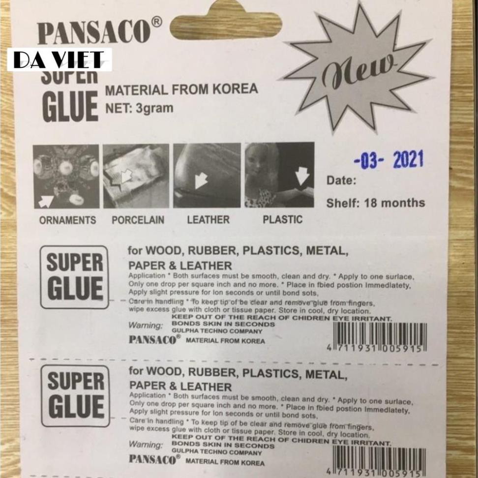 Keo dán siêu dính SUPER GLUE chính hãng 100% PANSACO thuận tiện xử lý giày dép hư hỏng siêu nhanh, Cực Dính