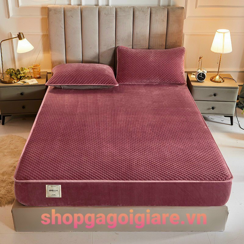 SÉT GA GỐI NỈ LỖ BO CHUN BỌC ĐỆM HÀNG LOẠI 1 TẶNG KÈM 2 VỎ GỐI