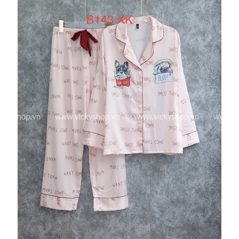 [Hàng Sẵn chuyên Sỉ] B143  Bộ đồ ngủ pijama lụa QCCC, tay dài quần dài in hình siêu dễ thương, chất đẹp mềm mịn.