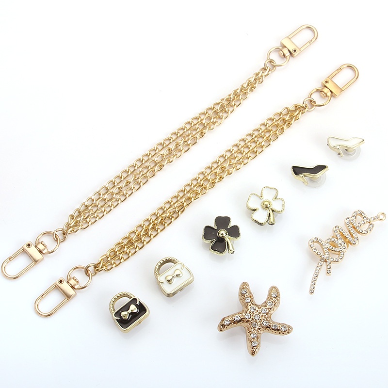 Set 10 Phụ Kiện Trang Trí Giày Crocs Bằng Kim Loại Đính Đá Có Thể Tháo Rời