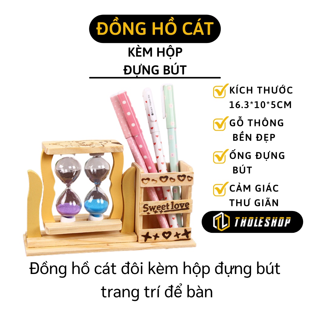 Đồng Hồ Cát - Hộp Đựng Bút Kiêm Đồng Hồ Cát 2 Lọ Trang Trí Bàn Học Đáng Yêu 5740