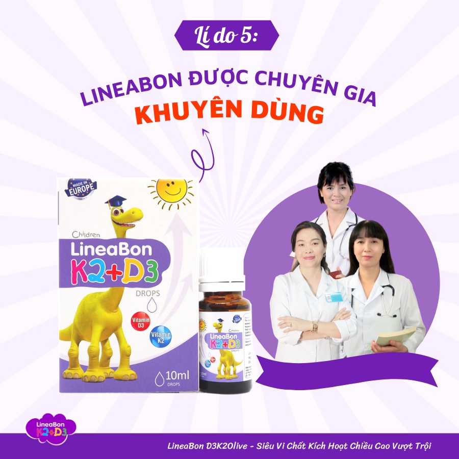 LineaBon K2 D3 - Vitamin D3 K2 Mk7, tăng chiều cao, hấp thu Canxi tối đa cho bé, an toàn dùng cho trẻ sơ sinh, trẻ em