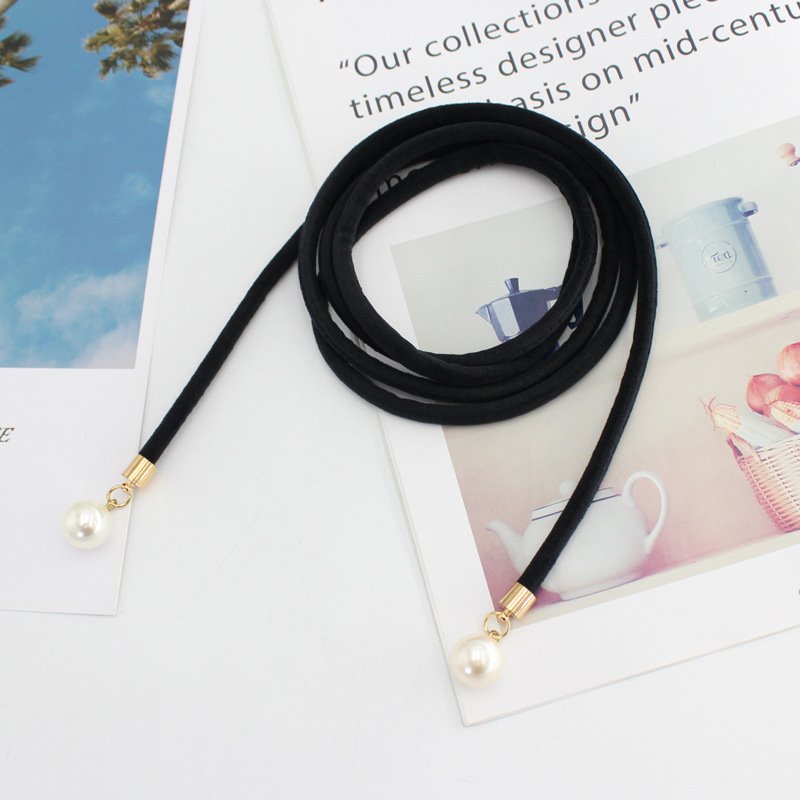 Dây thắt lưng vải nhung gắn ngọc, đai váy nhung thắt nơ