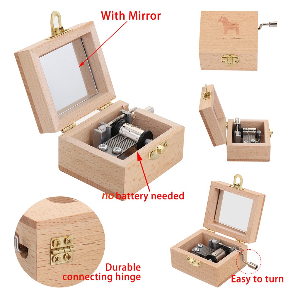 💜ZAIJIE💜 Mother's Day Wooden Hand Crank Birthday Musical Boxes Music Box Classical Thanksgiving Day Memorial Gifts Valentine's Day Antique Engraved