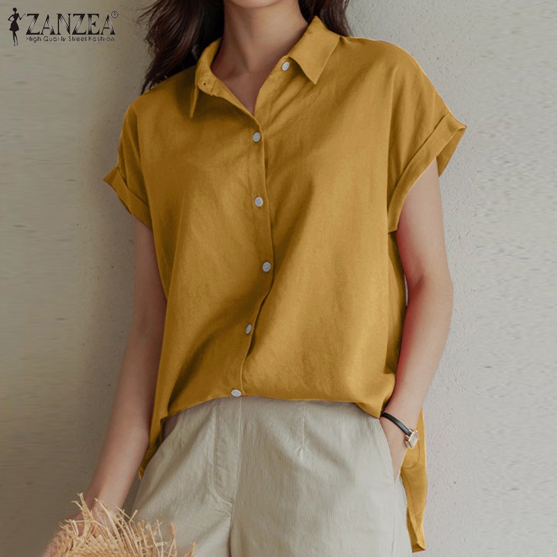 ZANZEA Áo Thun Nữ Ngắn Tay Chất Liệu Cotton Thiết Kế Đơn Giản Dễ Phối Đồ