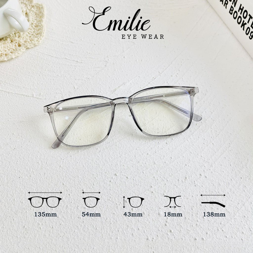 Gọng kính vuông nhựa dẻo cốt kim loại nam nữ Kính mắt Emilie phụ kiện thời trang 8246