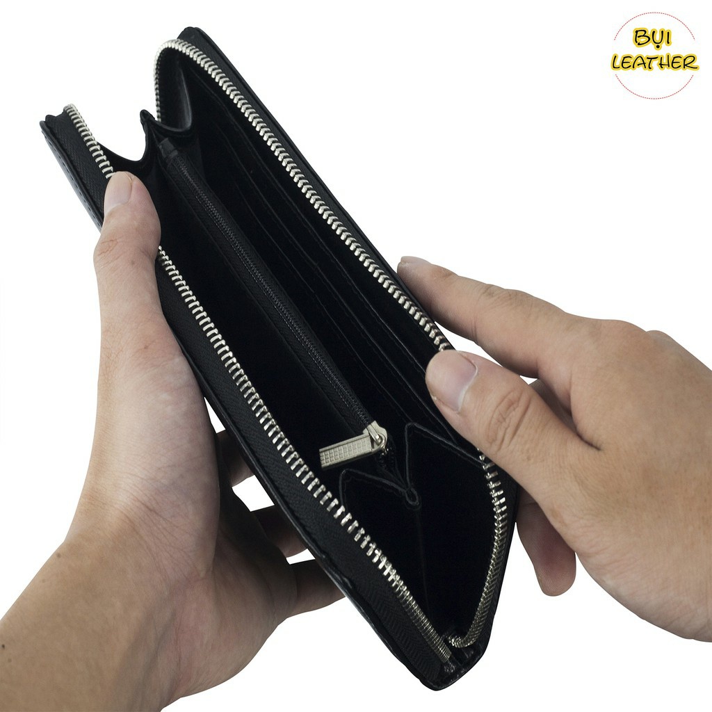 Bóp ví dài khóa kéo Owen dành cho nam, nữ da bò cao cấp nhập khẩu