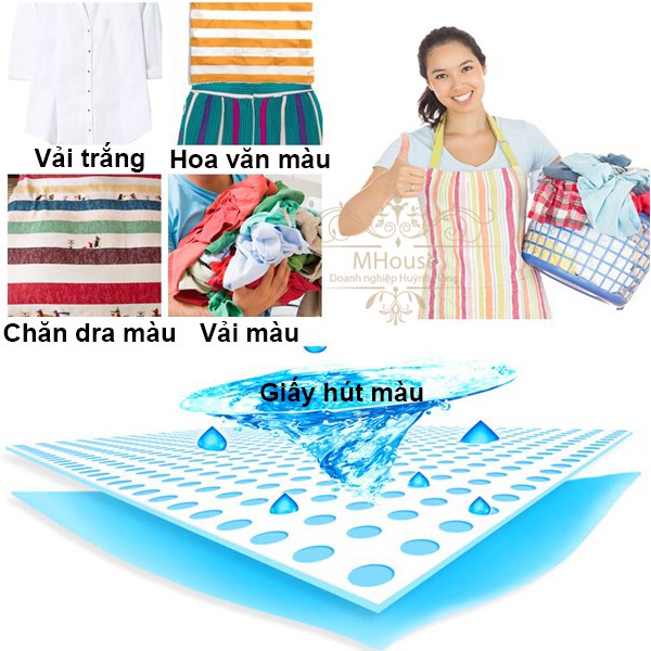 Combo 2 Hộp Giấy Giặt hút màu nhuộm Chống Lem Loang màu Quần áo,Túi Lưới Giặt Quần Áo,Phao Lọc máy giặt,Túi Lưới Lọc Rác