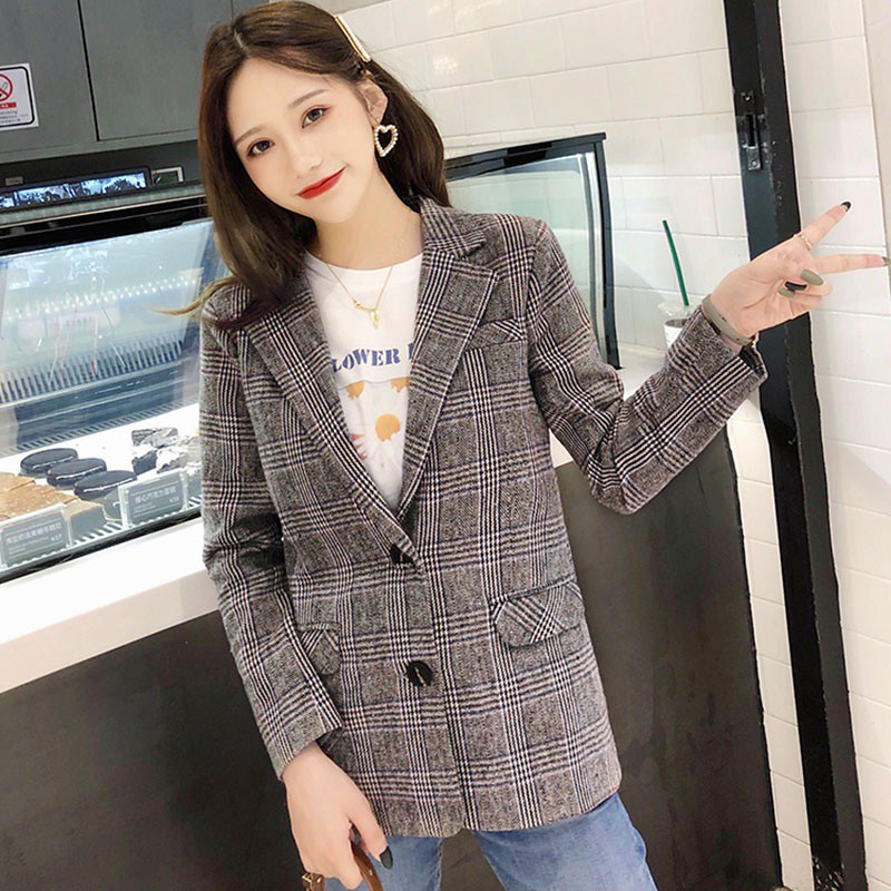 Áo Khoác Vest Kẻ Sọc Caro Thanh Lịch Thời Trang Cho Nữ
