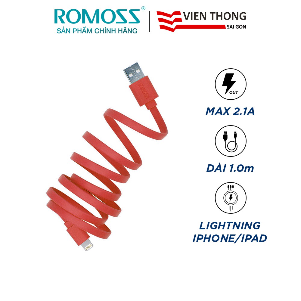 Cáp sạc nhanh lightning Romoss CB12f chống rối 1m