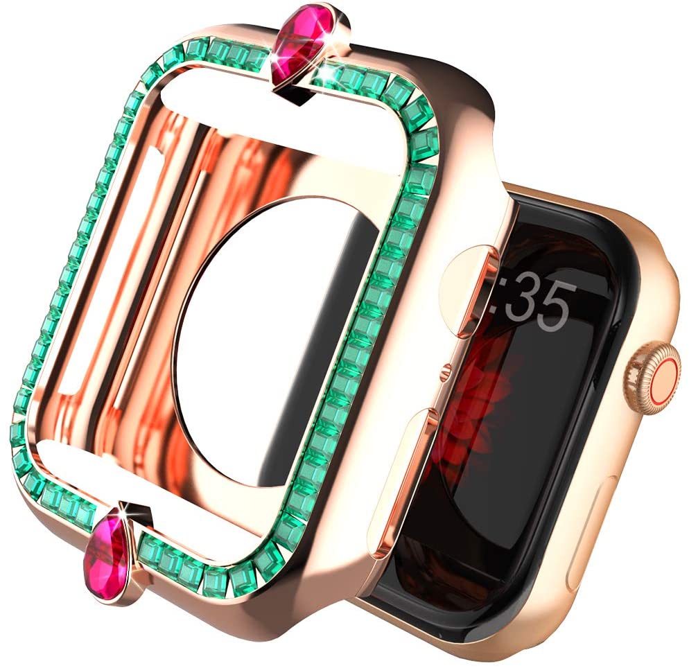 Ốp Bảo Vệ Đính Đá Sang Trọng Cho Đồng Hồ Thông Minh Apple Watch 44mm 40mm 42mm 38mm Series Se 6 5 4 3 2 1