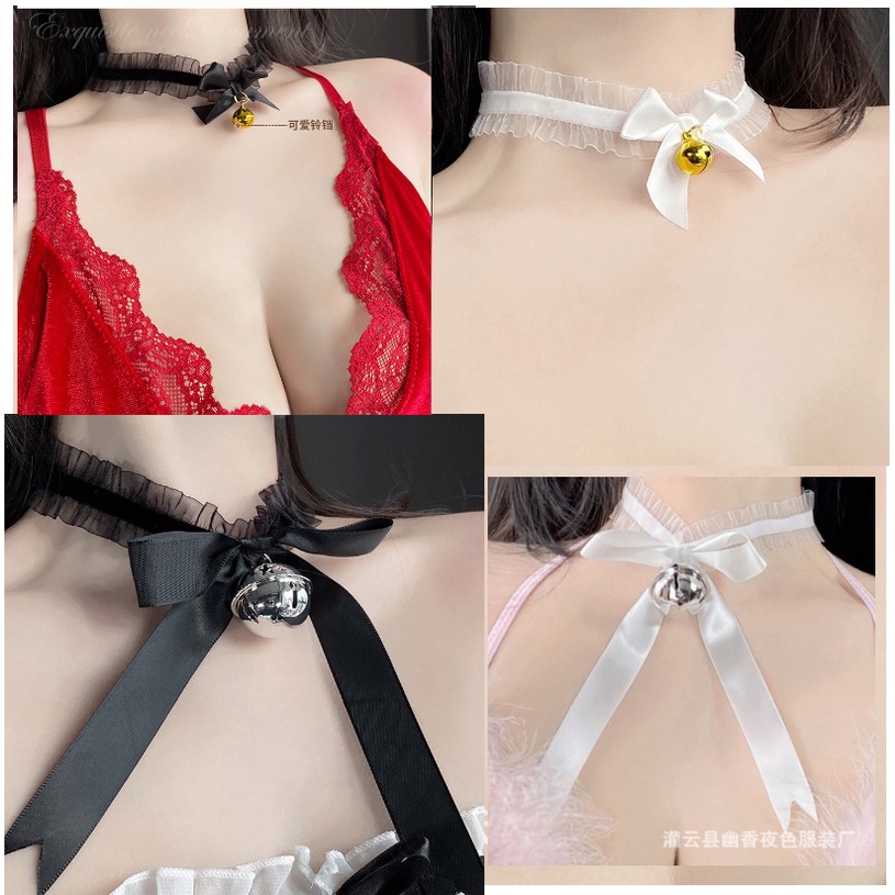 [Che tên]Vòng cổ choker ren bèo đính chuông nhỏ phối nơ cosplay mèo neko dễ thương VC002