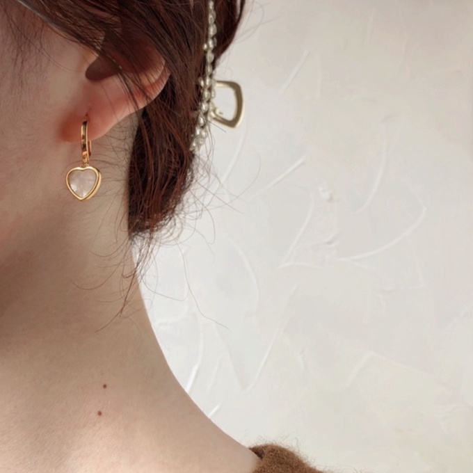 Khuyên tai bạc 925 SUMMERY tròn hoop trái tim nạm xà cừ bông tai S925