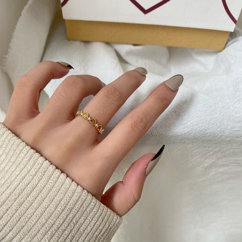 Nhẫn Hở Đính Đá Zircon Hình Trái Tim Có Thể Điều Chỉnh Thanh Lịch Cho Nữ