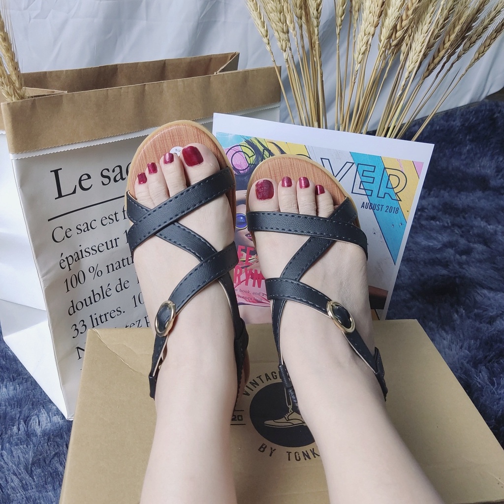 Giày sandal nữ chiến binh quai hậu đi học hình thật