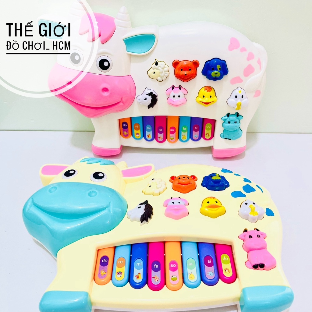 [CÓ TIẾNG CON VẬT] Đồ chơi đàn piano hình bò con/ voi con, có đèn, nhạc cụ cho bé phát triển khả năng âm nhạc
