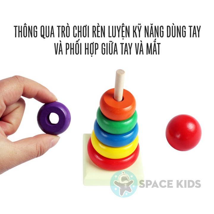 Đồ chơi gỗ thông minh Tháp thả khối gỗ cầu vồng giáo dục montessori cho bé phát triển trí tuệ