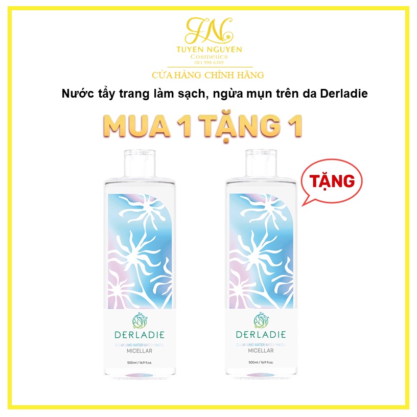 Nước tẩy trang làm sạch, ngừa mụn trên da Derladie Cleansing Water Witch Hazel