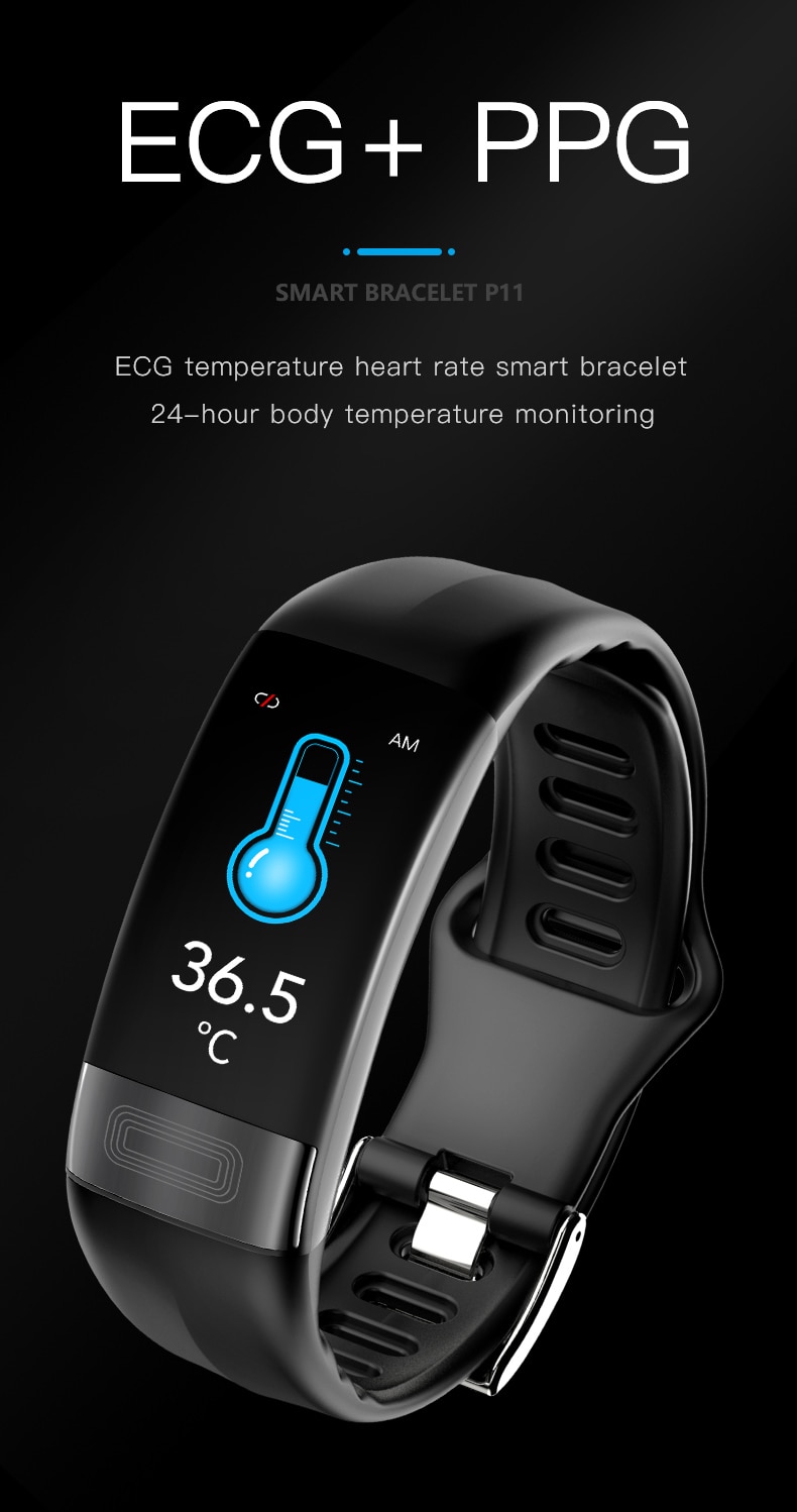 P11 Plus ECG + PPG Vòng đeo tay thông minh Huyết áp nhịp tim Máy đo nhịp tim theo dõi thể dục Pedometer Sport Sport Smartband