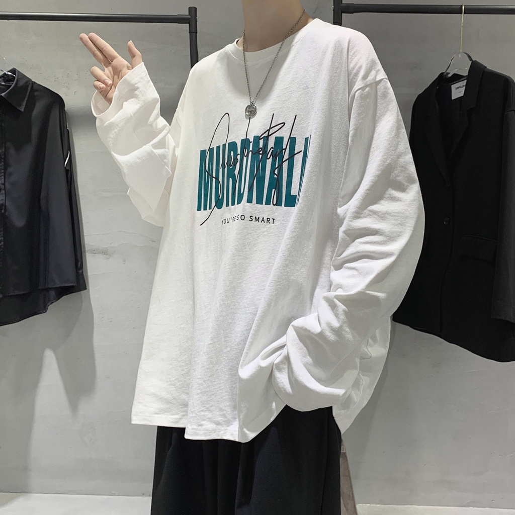 Áo Thun Dài Tay In Chữ Phong Cách Hàn Quốc Năng Động Dành Cho Nam / Size M-5Xl