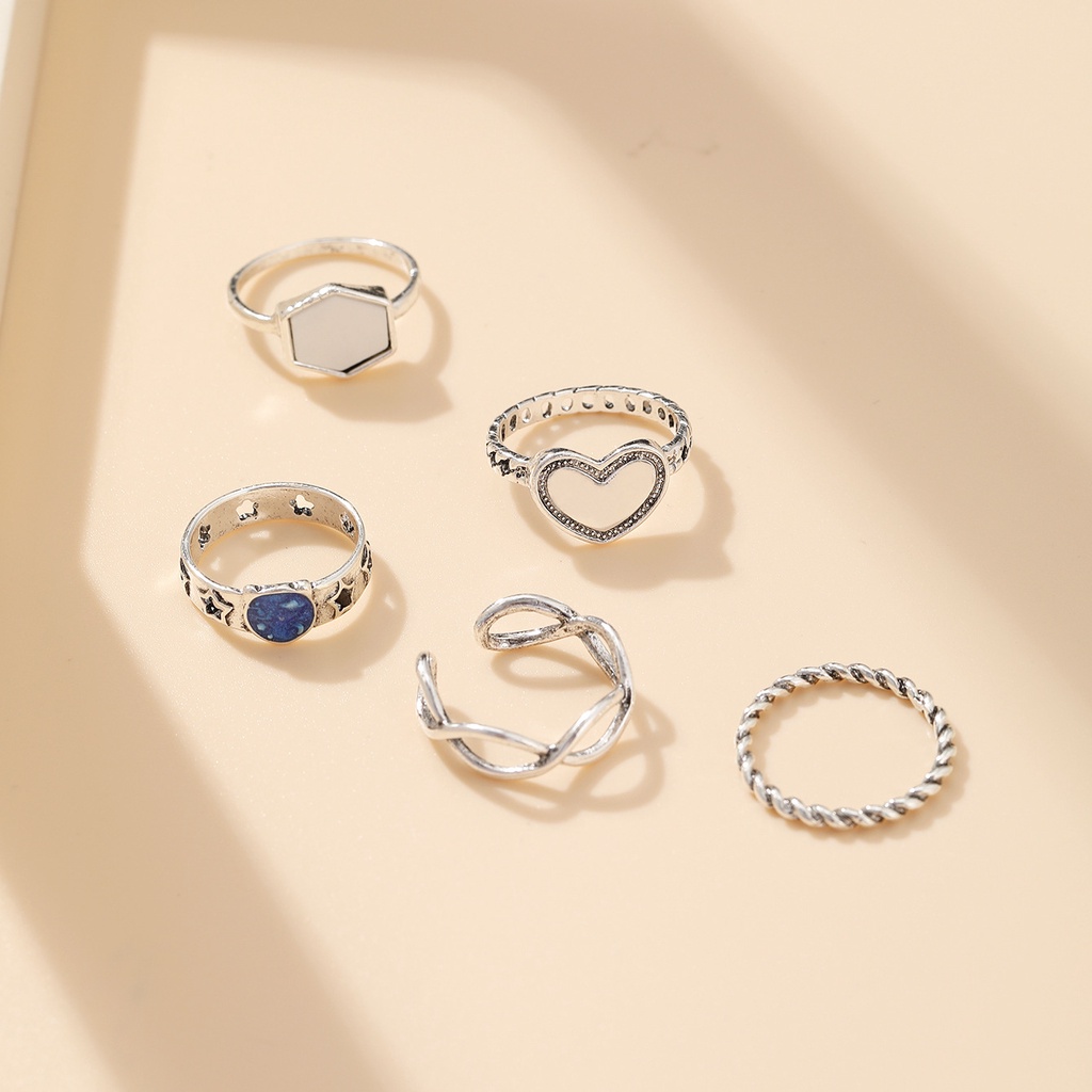 Set 5 nhẫn đeo ngón tay nhiều kiểu dáng phong cách vintage cổ điển