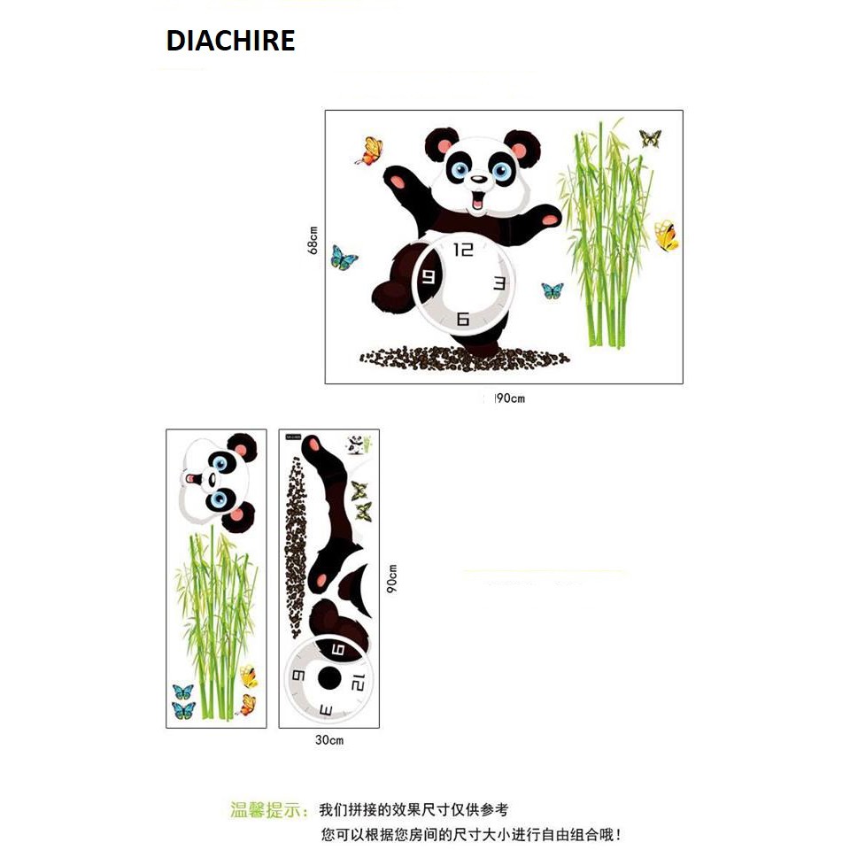 Đồng hồ treo tường Coma hình Gấu Trúc Panda kết hợp Decal trang trí cho phòng bé thêm sống động.