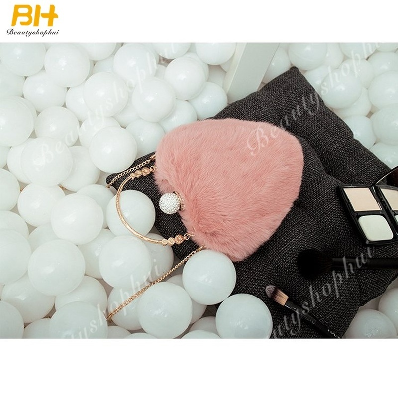 Túi Đeo Chéo 100% Lông Thỏ Thật Hình Trái Tim