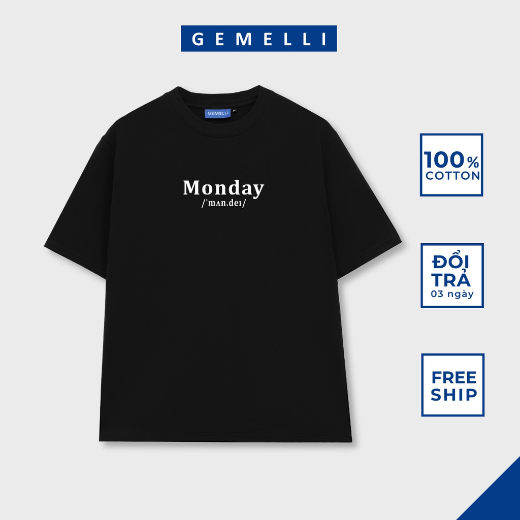 Áo thun nam nữ cổ tròn GEMELLI form basic Monday