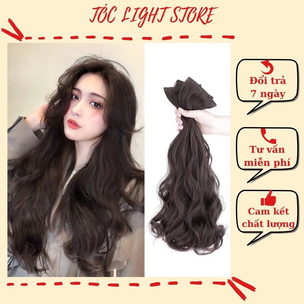 Set 3 dải tóc giả nữ đẹp xoăn sóng làm dày tóc -Tóc giả kẹp phím dài 60cm mềm tự nhiên-Kẹp đi chơi đi tiệc