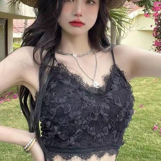 Bralete nữ ren, bra ren hoa, áo hai dây ren đính hoa có đệm mút, áo nữ mặc trong vest, plazer đen trắng.