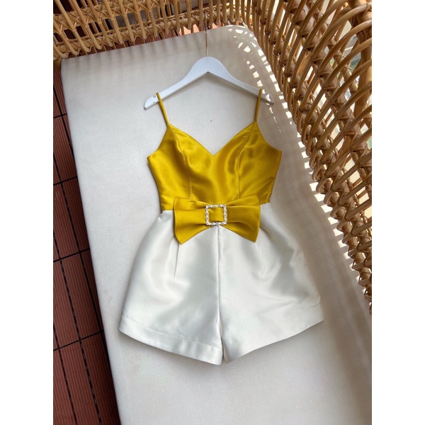 Jumpsuit 2 dây nơ phối màu