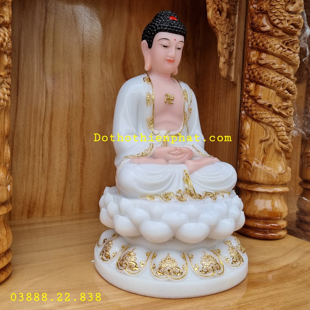 Tượng Phật Thích Ca đá màu trắng 16in cao 41cm mẫu mới