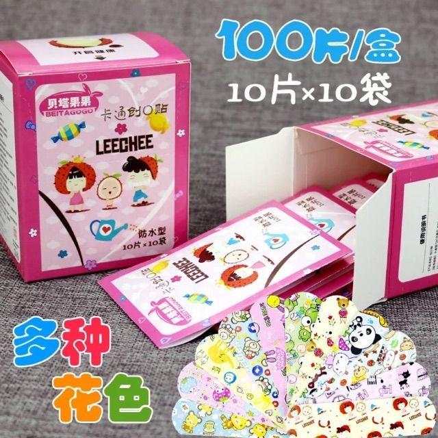 Hộp 100 miếng băng gâu hoạt hình cho bé