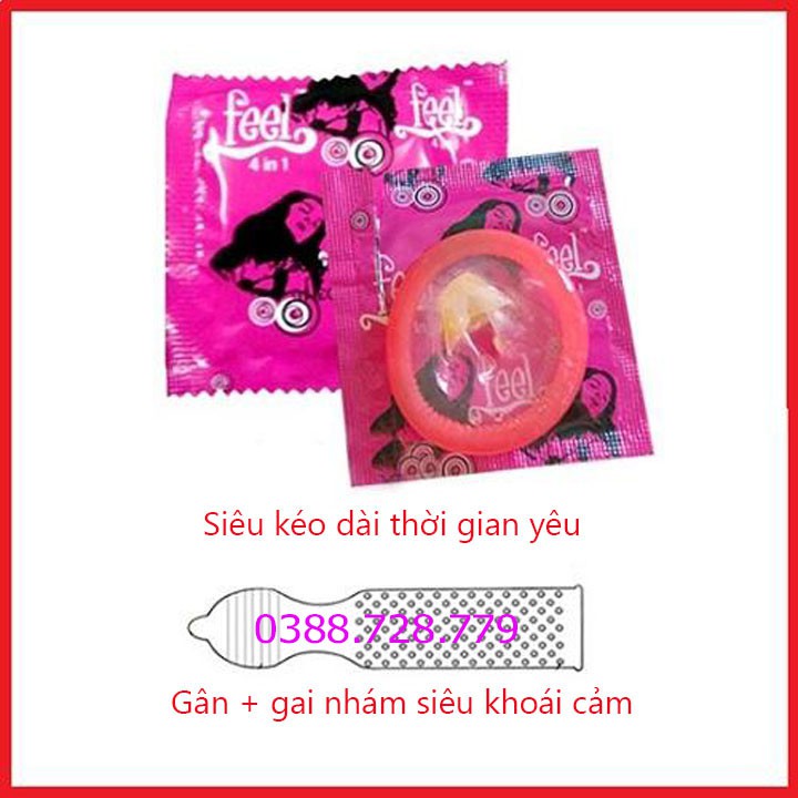 Bao cao su gân gai kéo dài thời gian yêu Feel 4 in 1 - hộp 12c