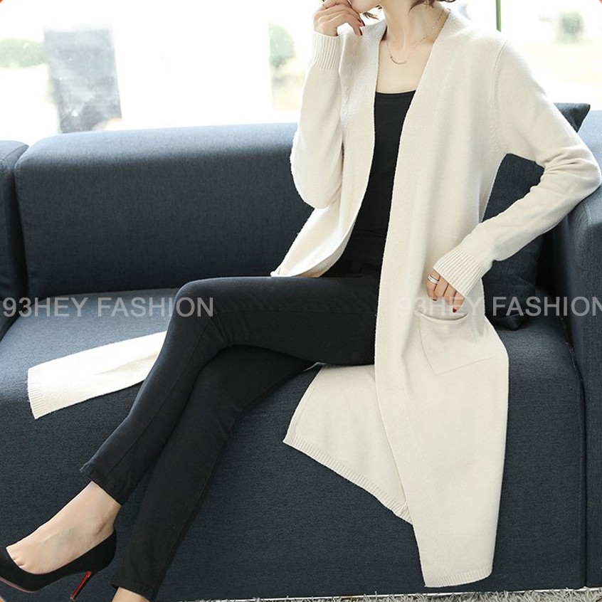 Áo Khoác Len Cadigan Nữ Dáng Dài Có Túi Xẻ Sau Hàng Quảng Châu 93HEY ALC01 | BigBuy360 - bigbuy360.vn