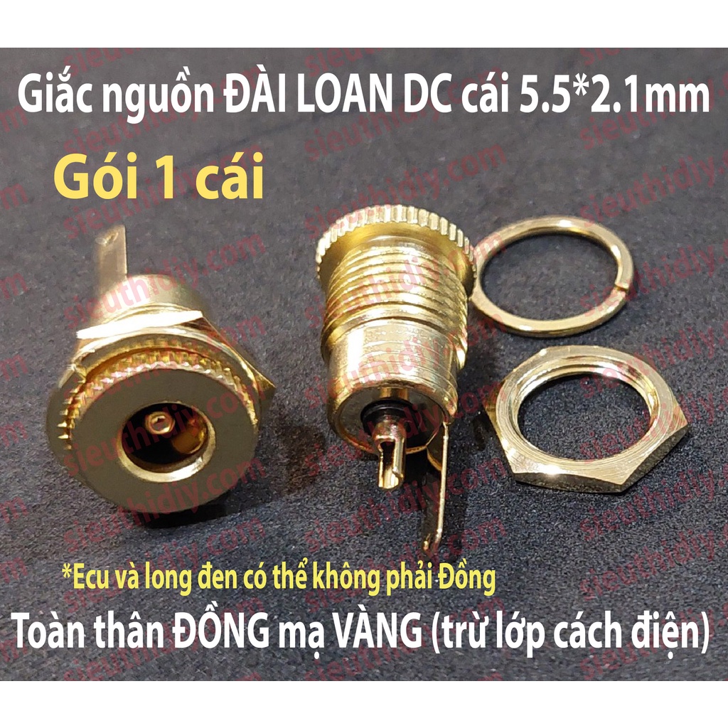 Giắc nguồn DC 5.5x2.5mm, 5.5x2.1mm kim loại Thiếc/Đồng