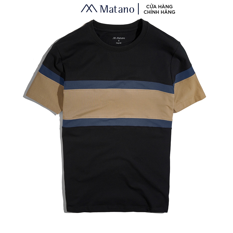 Áo thun nam cổ tròn phối ngang MATANO AT063, ngắn tay đơn giản dễ mặc vải cotton 4 chiều, thấm hút mồ hôi, thoáng mát