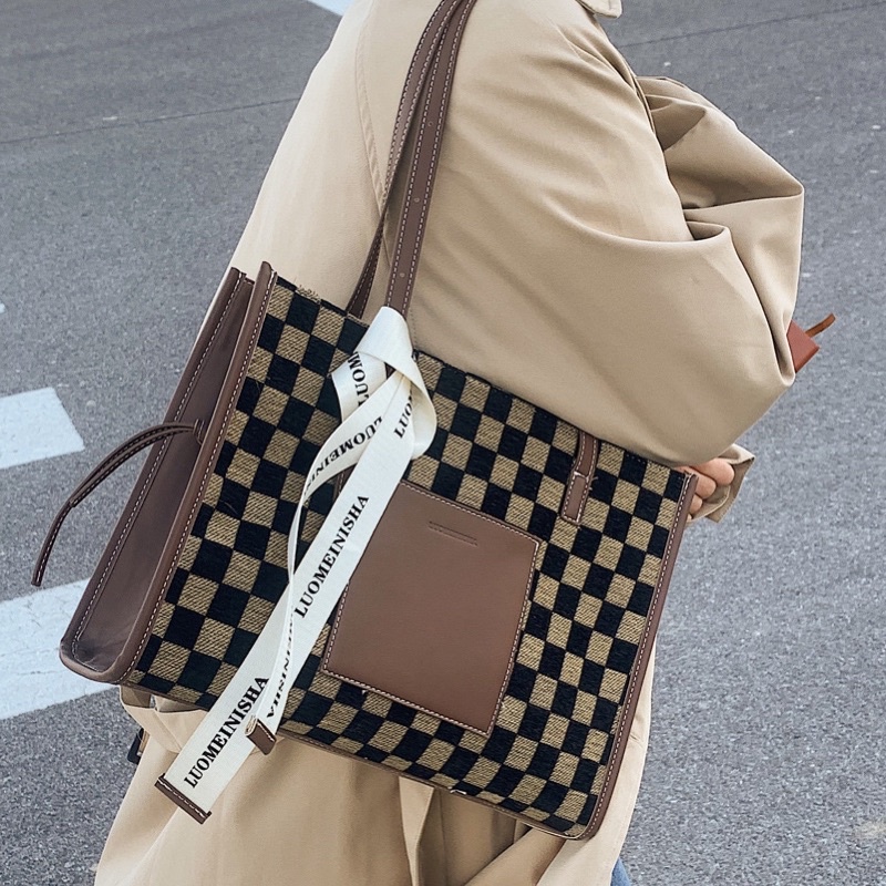 Túi xách nữ công sở đeo vai tote họa tiết caro thời trang Quảng Châu cao cấp TX063