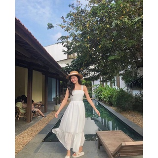Váy Maxi trắng 2 dây buộc nơ lưng đuôi cá