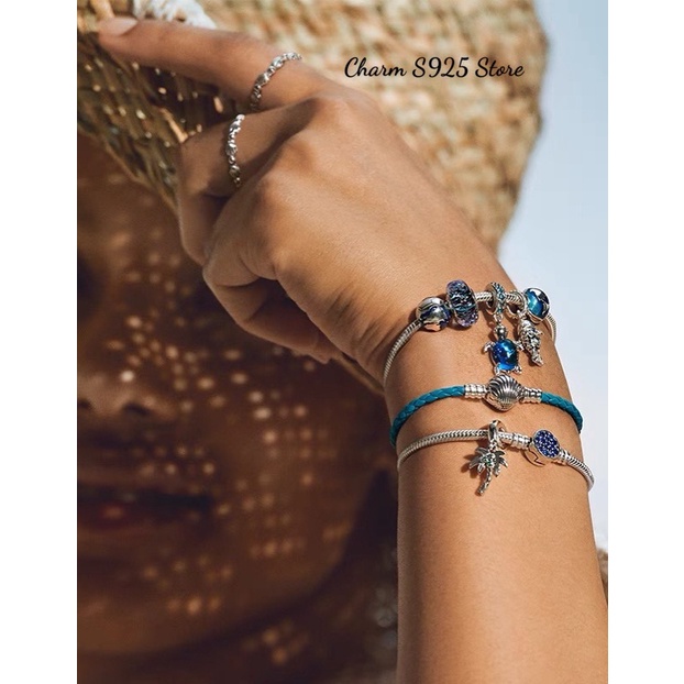 charm pan treo hình cây dừa đính đá bạc s925 cao cấp