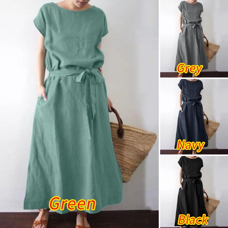 Đầm maxi Zanzea tay ngắn thời trang phong cách retro cho nữ