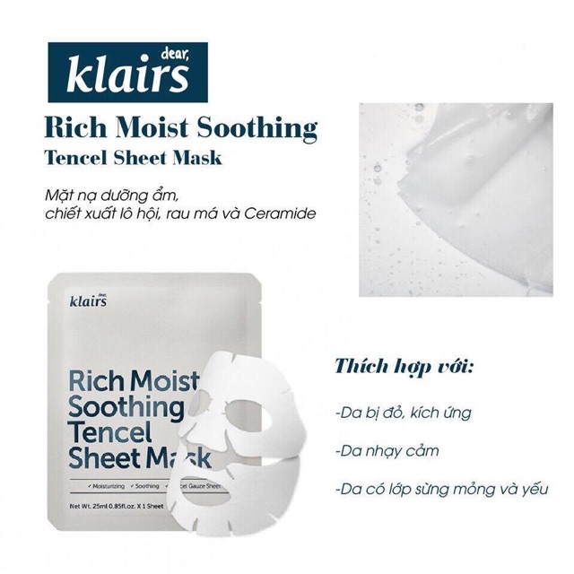 Mặt Nạ Dưỡng Da Cao Cấp Klairs Sheet Mask 25ml