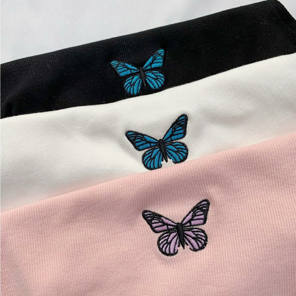 Áo Croptop Thêu Bướm Ulzzang (3 Màu)