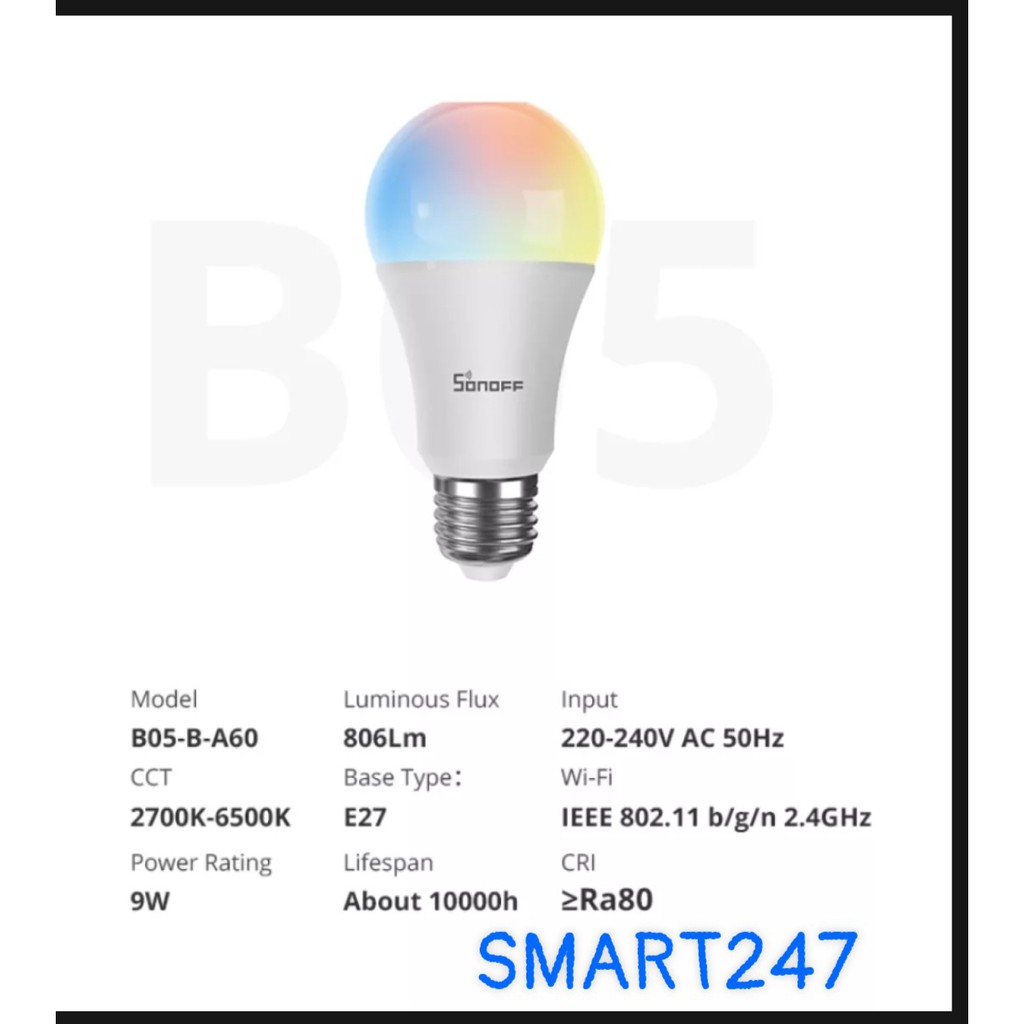 Bóng Đèn Wifi Smart RGB 9W Đổi Màu Thông Minh Sonoff  B05-B-A60