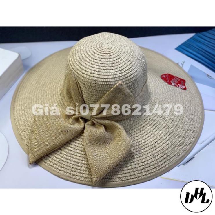 Mũ bo cói vàh đại nơ đi biển thời trang nữ