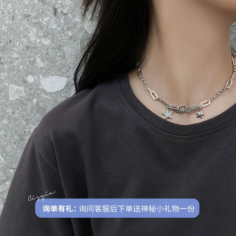 Dây Chuyền Sợi Xích Ngắn Mặt Hình Ngôi Sao Không Phai Phong Cách Hip Hop Đơn Giản 23615 Dành Cho Nam Nữ