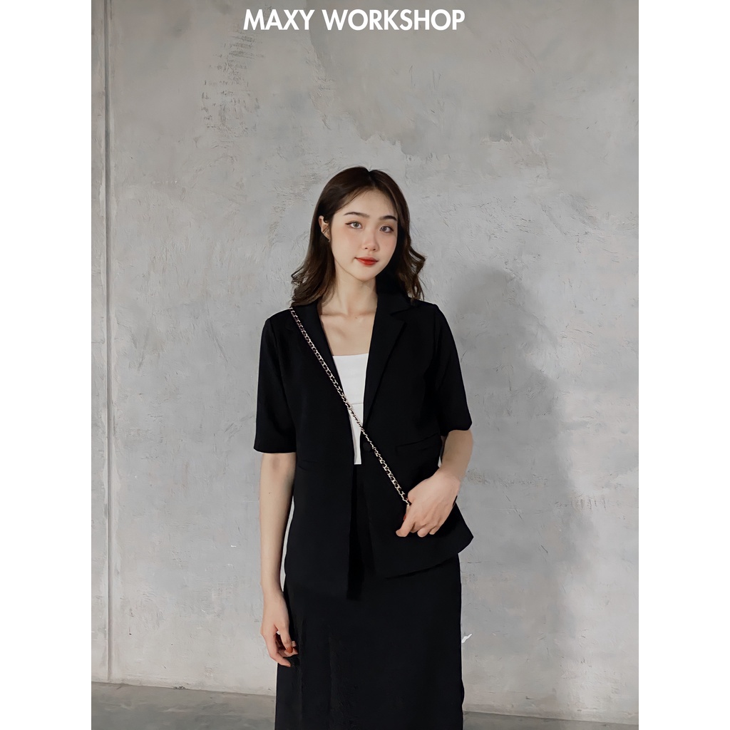 Áo blazer nữ ngắn tay có túi Trendy short blazer Maxy Workshop