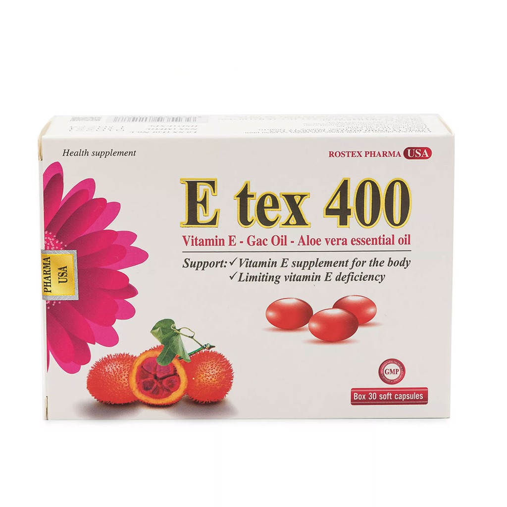 Viên đẹp da Vitamin E Đỏ, dầu gấc, tinh dầu lô hội E Tex 400 mờ nám sạm da, chống lão hóa 30 viên