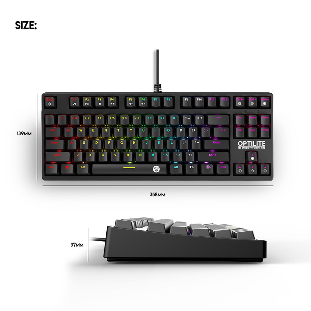 Bàn Phím Cơ Gaming TKL Có Dây Fantech MK872 OPTILITE Outemu Optical Black/Blue Switch LED RGB Full Anti Ghosting