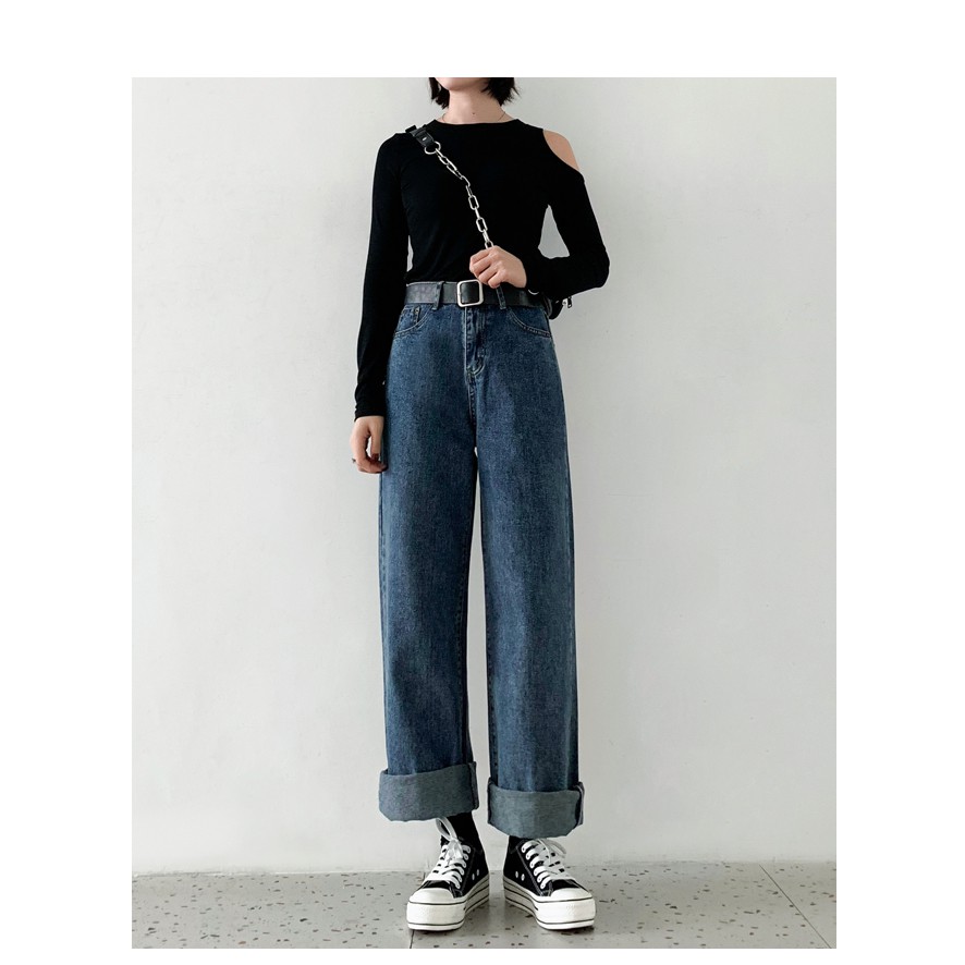 Quần Jean Ống Rộng Nữ Lưng Cao Màu Xanh MSC4